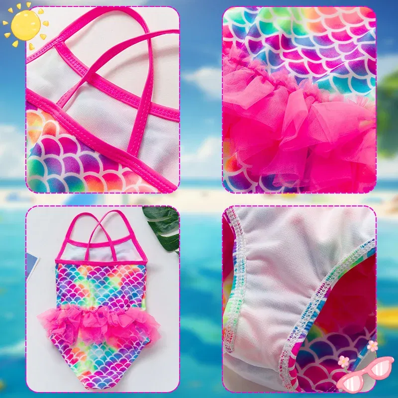 Color: Brown, Kid Size: 18M - Lilo Stitch Girl Swimsuit Summer One-Piece Swimwear Beachwear Pool Mermaid Fish Scale Print Bikini Bathing Outfit Swimming Wear