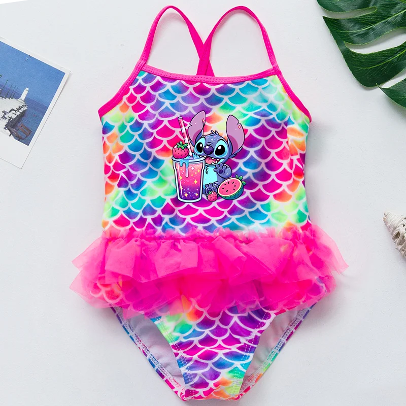 Color: Brown, Kid Size: 18M - Lilo Stitch Girl Swimsuit Summer One-Piece Swimwear Beachwear Pool Mermaid Fish Scale Print Bikini Bathing Outfit Swimming Wear