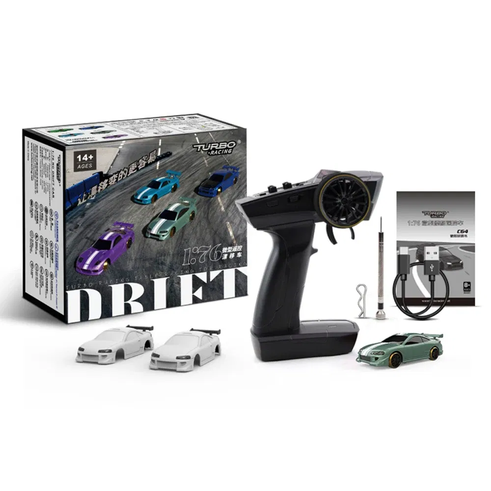 Color: WHITE - TURBO RACING C61 C62 C63 C64 C74 1/76 MINI RC Electric Remote Control Model Car Drift Racing Adult Desktop Toys