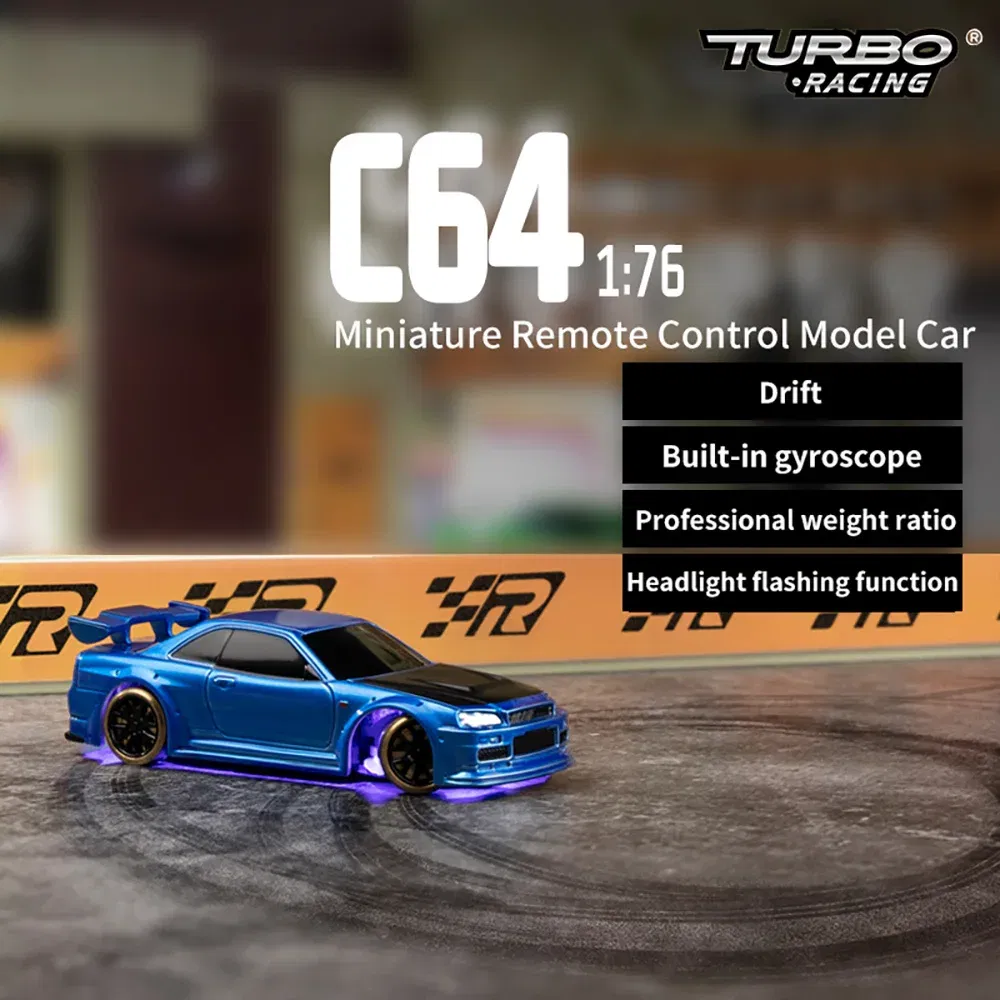 Color: WHITE - TURBO RACING C61 C62 C63 C64 C74 1/76 MINI RC Electric Remote Control Model Car Drift Racing Adult Desktop Toys