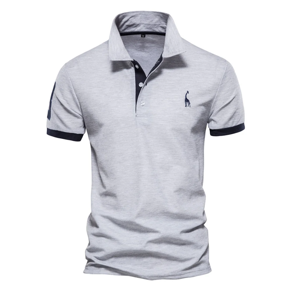 Color: GRAY, Size: S - Dropshipping Polo Giraffe Shirt Men Quality Embroidery Summer Short Sleeve Polo Casual Business Social Mens Polos BR Size