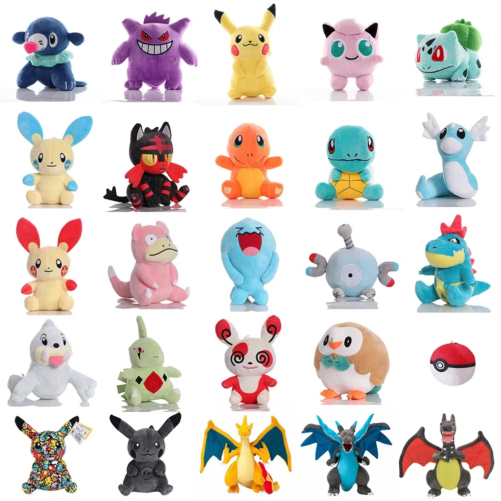 Color: Blue - Cute Pokemon Plush Toy Pikachu Rowlet Charizard Larvitar Squirtle Slowpoke Dratini Spinda Soft Stuffed Doll Kids Christmas Gift