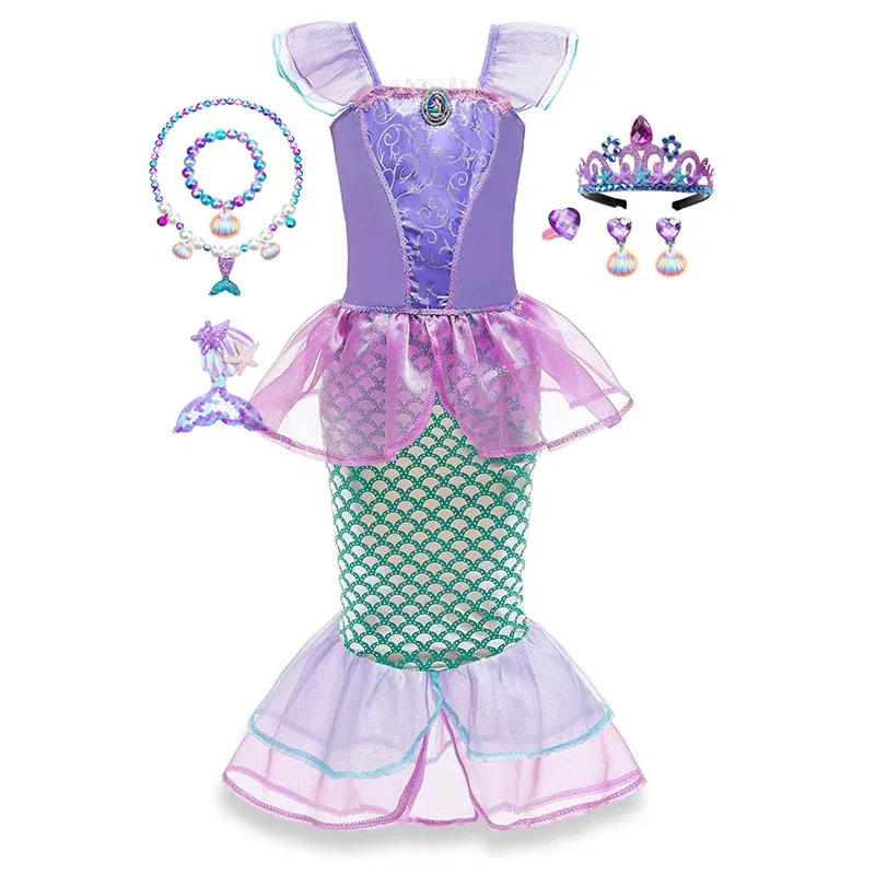 Color: Coffee, Kid Size: 9 - Disney Little Mermaid Ariel Costumes for Girls Princess Dress Cosplay Halloween Carnival Kids Birthday Party Dress Up Clothing