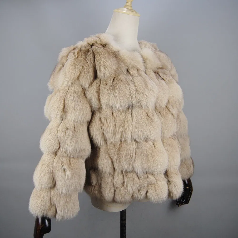 Color: Beige, Size: 4XL - 2025 New Style Real Fur Coat 100% Natural Fur Jacket Female Winter Warm Leather Fox Fur Coat High Quality Fur Vest