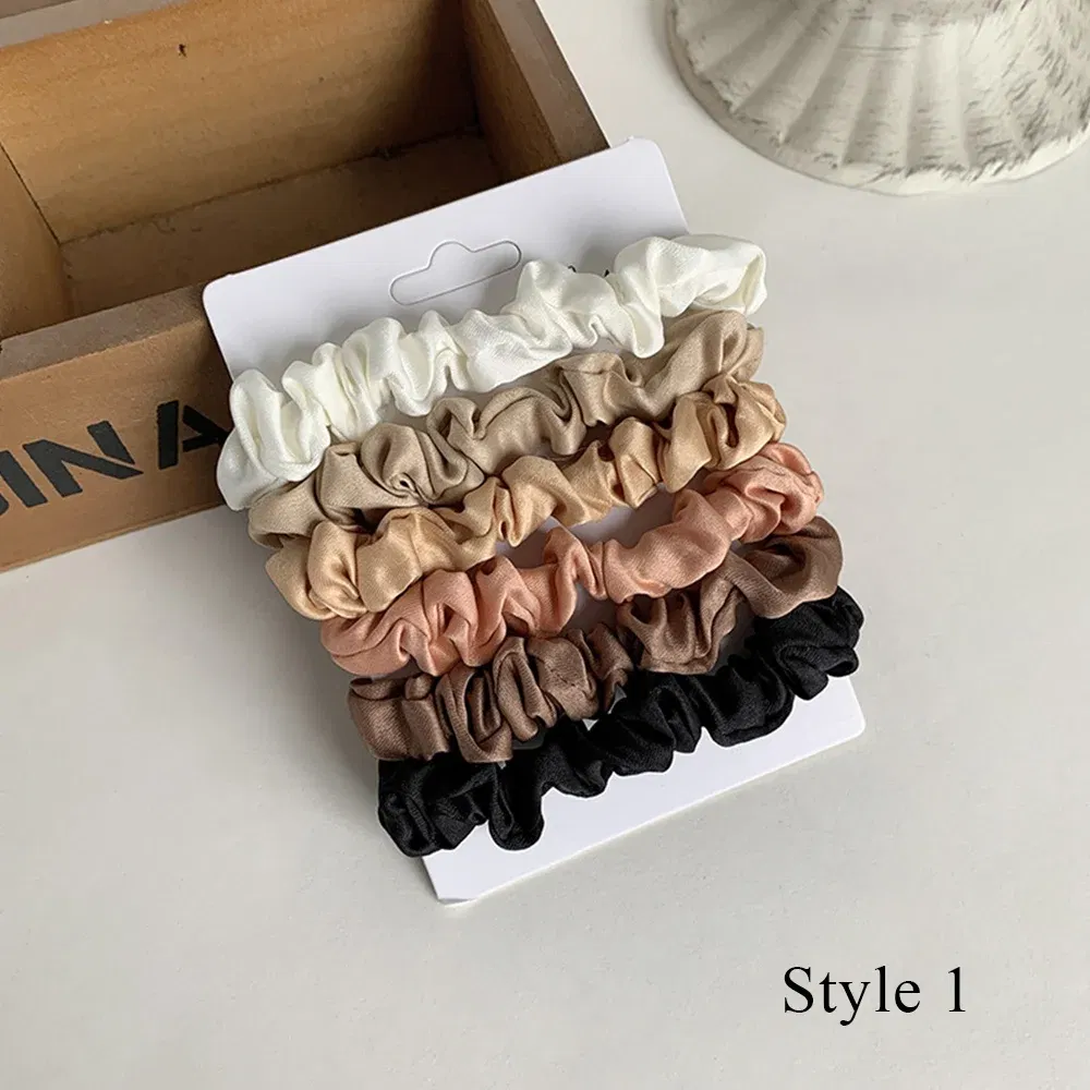 Color: WHITE - 10pcs/pack Women Colorful Satin Silk Scrunchies Elastic Hair Bands Solid Color Dot Hair Ties Ponytail Holder Hair Accessories