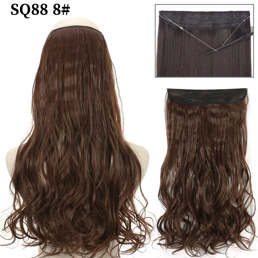 Color: 4/30HL, Stretched Length: 32inches, Ships From: CHINA - Synthetic Natural Wavy No Clip Fish Line Invisible Hair Extensions Mixed Color Blonde Black Artificial False Hair Piece ForWomen