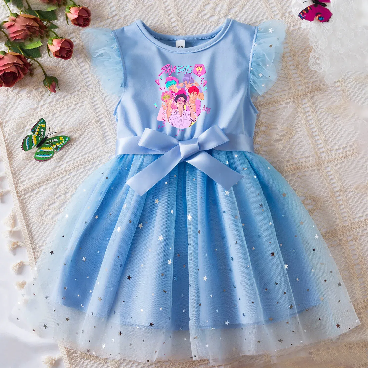 Color: Champagne, Size: One Size, Height: 158 - KPop Demon Hunters Girls Dress Kids Party Halloween Carnival Birthday Party Clothes Princess Tutu Dresses Costume Children Gift