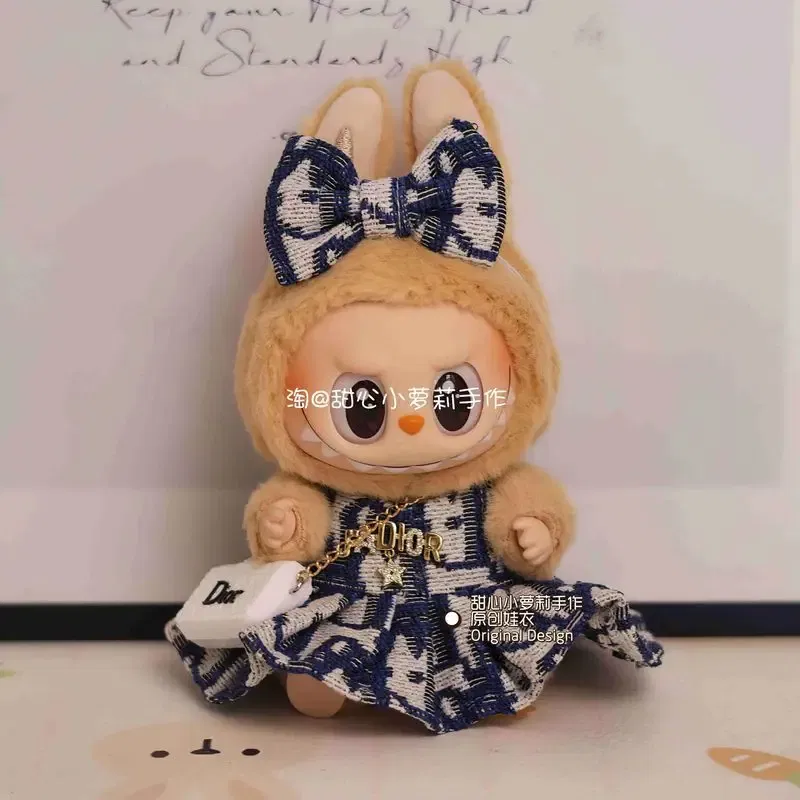 Color: Navy Blue, Size: One Size - Labubu Fashion Suits Skirt Suit V1 And V2 Vinyl Design Original Sitting Party Baby Clothes Eagerly Luxury Cute Dress Replacable