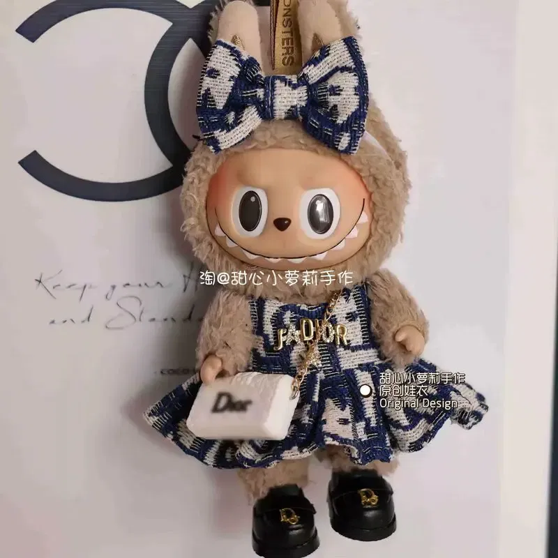 Color: Navy Blue, Size: One Size - Labubu Fashion Suits Skirt Suit V1 And V2 Vinyl Design Original Sitting Party Baby Clothes Eagerly Luxury Cute Dress Replacable