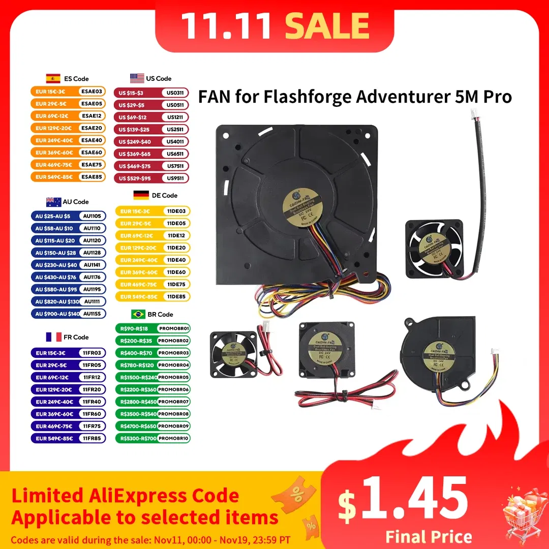 Color: WHITE - 3010/4010/4020/5015/12032 Fan for Flashforge Adventurer 5M Pro Extruder Hotend Fan Rapid Heat Dissipation Cooling Fan For 5M Pro