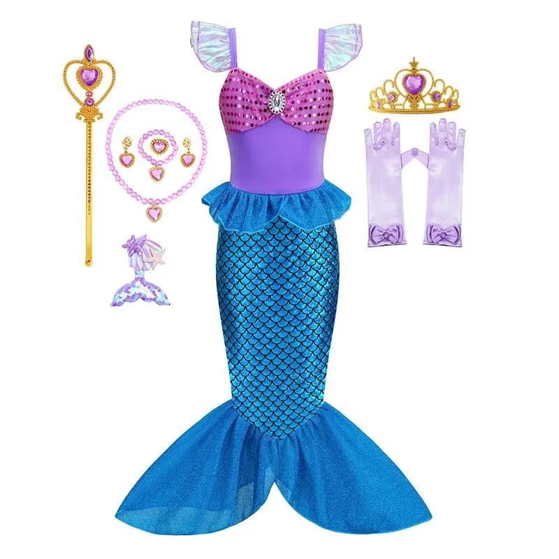 Color: Beige, Kid Size: 2T - Disney Little Mermaid Ariel Costumes for Girls Princess Dress Cosplay Halloween Carnival Kids Birthday Party Dress Up Clothing