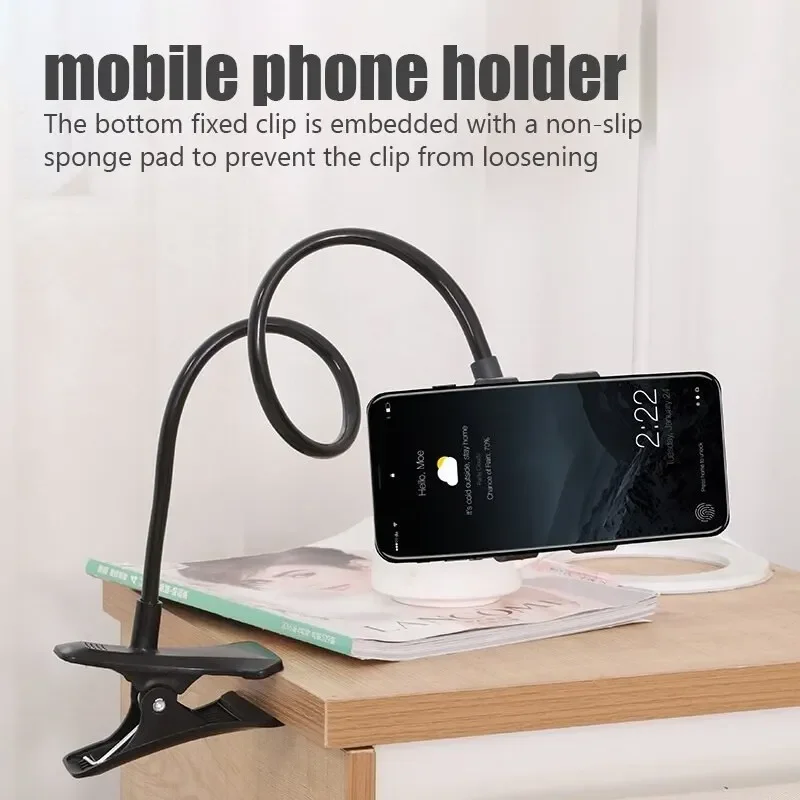Color: black - 360 Clip Mobile Phone Holder Stand Portable Flexible Lazy Bed Desktop Bracket Smartphones Desk Bed Mount Stand Base Support 70cm