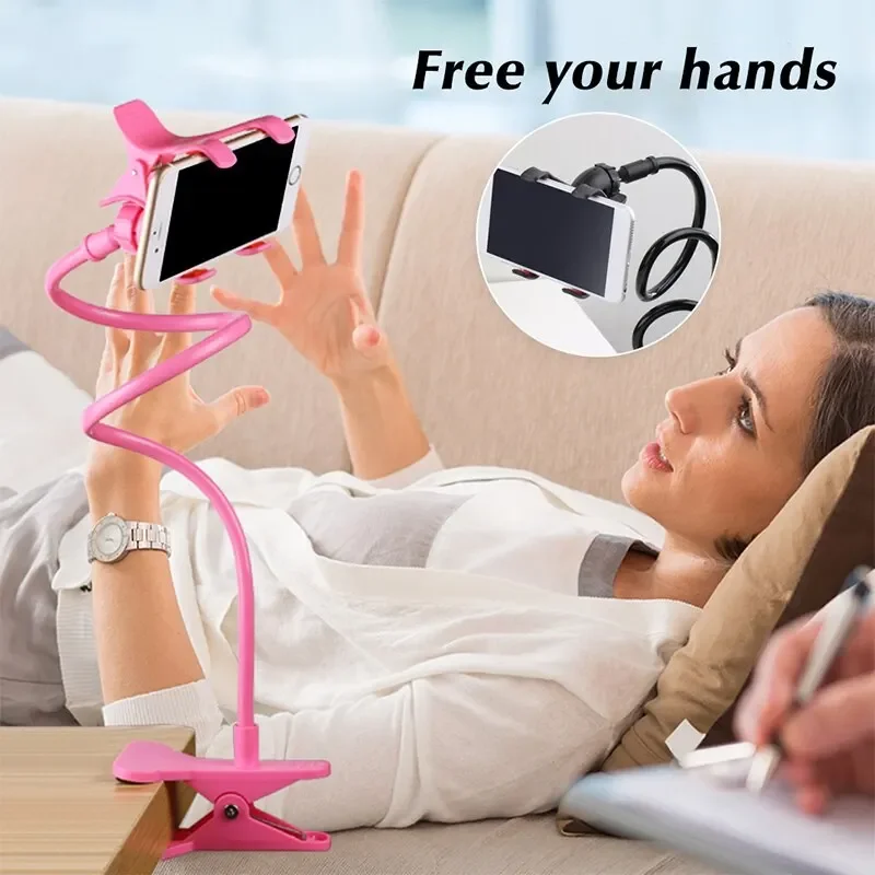 Color: black - 360 Clip Mobile Phone Holder Stand Portable Flexible Lazy Bed Desktop Bracket Smartphones Desk Bed Mount Stand Base Support 70cm