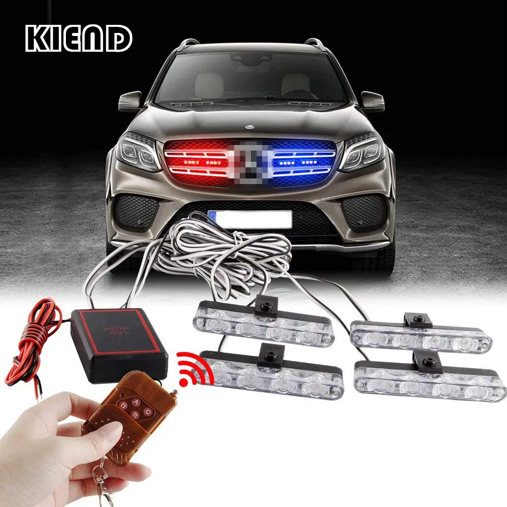 Emitting Color: Red - 4 In 1 Red Blue Emergency Strobe Lights Police Lights 12V With Wireless Remote Control Flash Grille Light for Cars Truck Van SUV