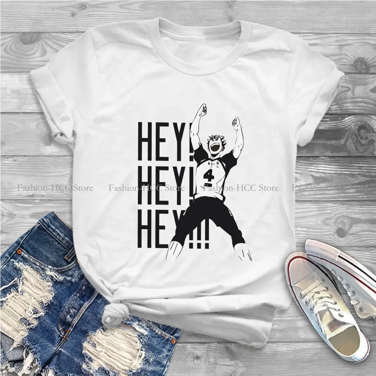 Color: black, Size: S - Haikyuu Cartoon Anime Polyester TShirts Bokuto Kotaro Hey Hey Hey Print Men's T Shirt New Trend Clothing