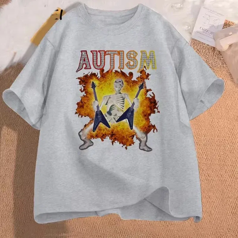 Color: green, Size: XXXL - Autistic Funny Skeleton T Shirt Women Men Autism Edgy Skeleton Meme T-shirt Casual Short Sleeve Tshirt Round Neck Clothes