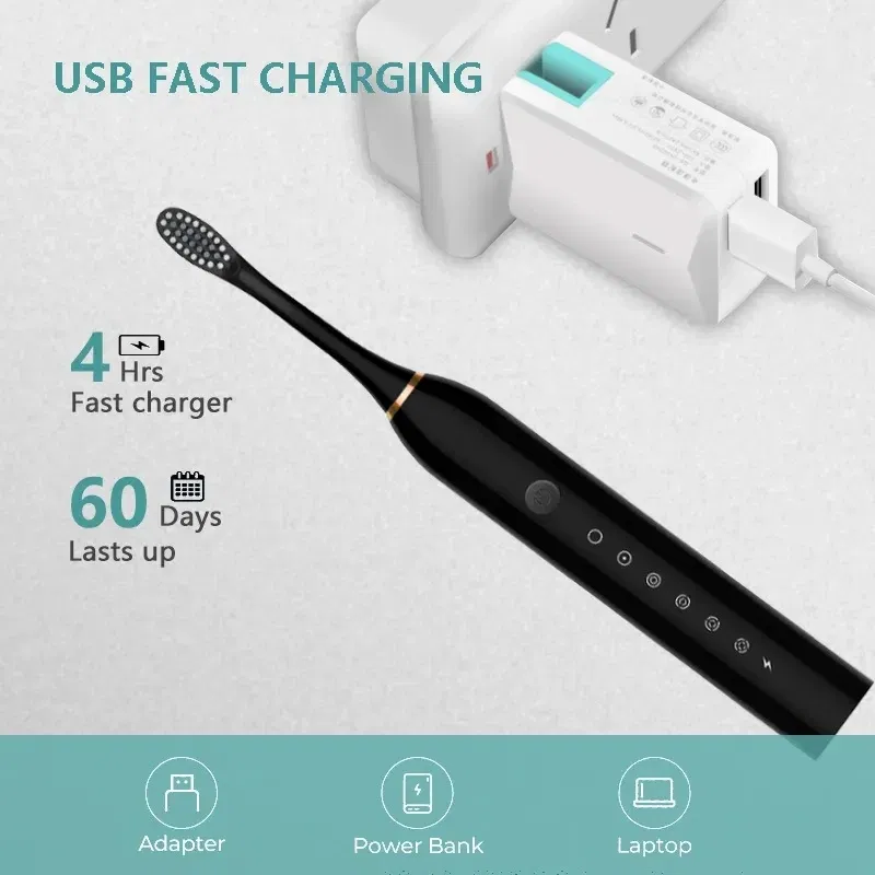 Color: Orange - Toothink Electric Toothbrush Smart Timing Tooth Brush Rechargeable Teeth Clean Whitening Sonic Toothbrush With Replacement Head