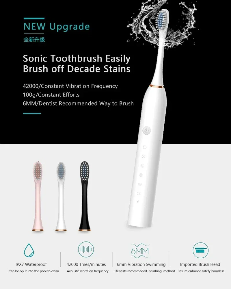 Color: Orange - Toothink Electric Toothbrush Smart Timing Tooth Brush Rechargeable Teeth Clean Whitening Sonic Toothbrush With Replacement Head