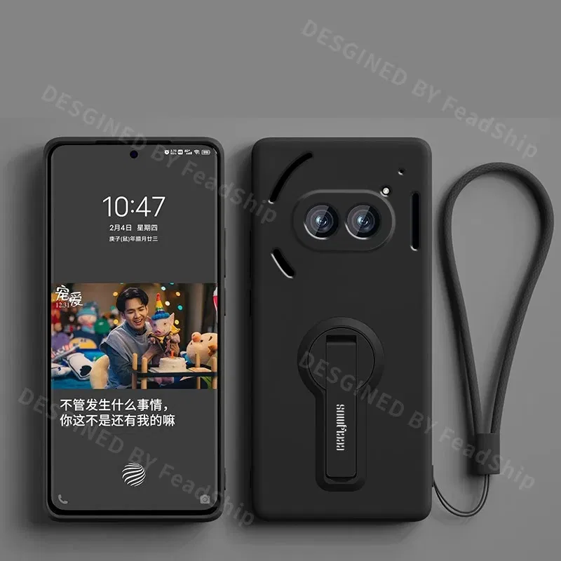 Color: Beige, Material: ABS - Liquid Silicone Case For Nothing Phone 2A Plus Soft Cover Shockproof Protective Phone Case with Holder Lanyard Funda