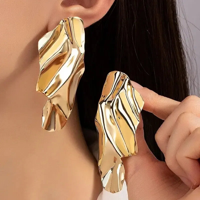 Metal Color: black chrome - New Exaggerated Long Hanging Earrings for Women Big Twisted Metal Dangle Earrings Cool Fashion Trendy European Ear Jewelry