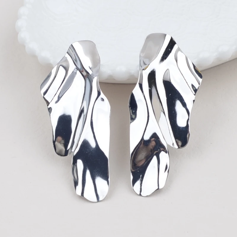 Metal Color: black chrome - New Exaggerated Long Hanging Earrings for Women Big Twisted Metal Dangle Earrings Cool Fashion Trendy European Ear Jewelry