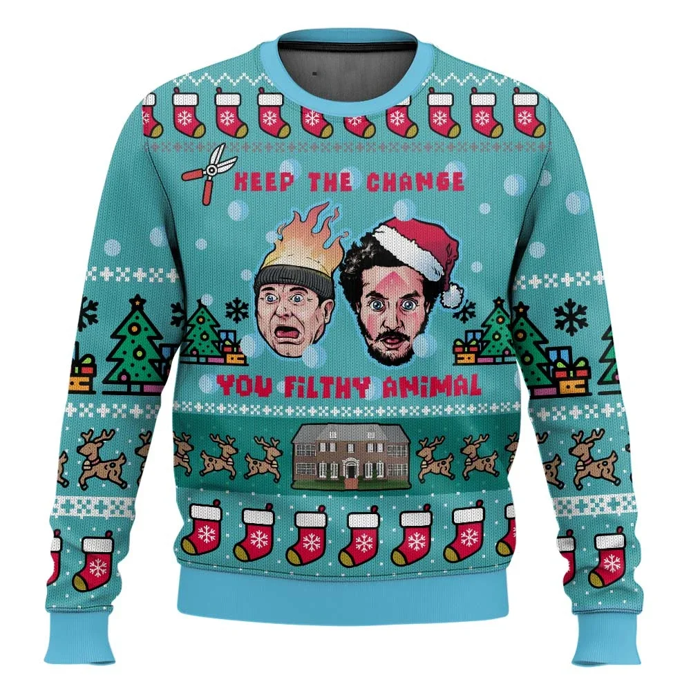 Color: PURPLE, Size: M, Ships From: CHINA - Merry Christmas alone at home Ugly Christmas sweater cartoon animation Men's pullover 2026 fashionable couple shirts Sweatshirt