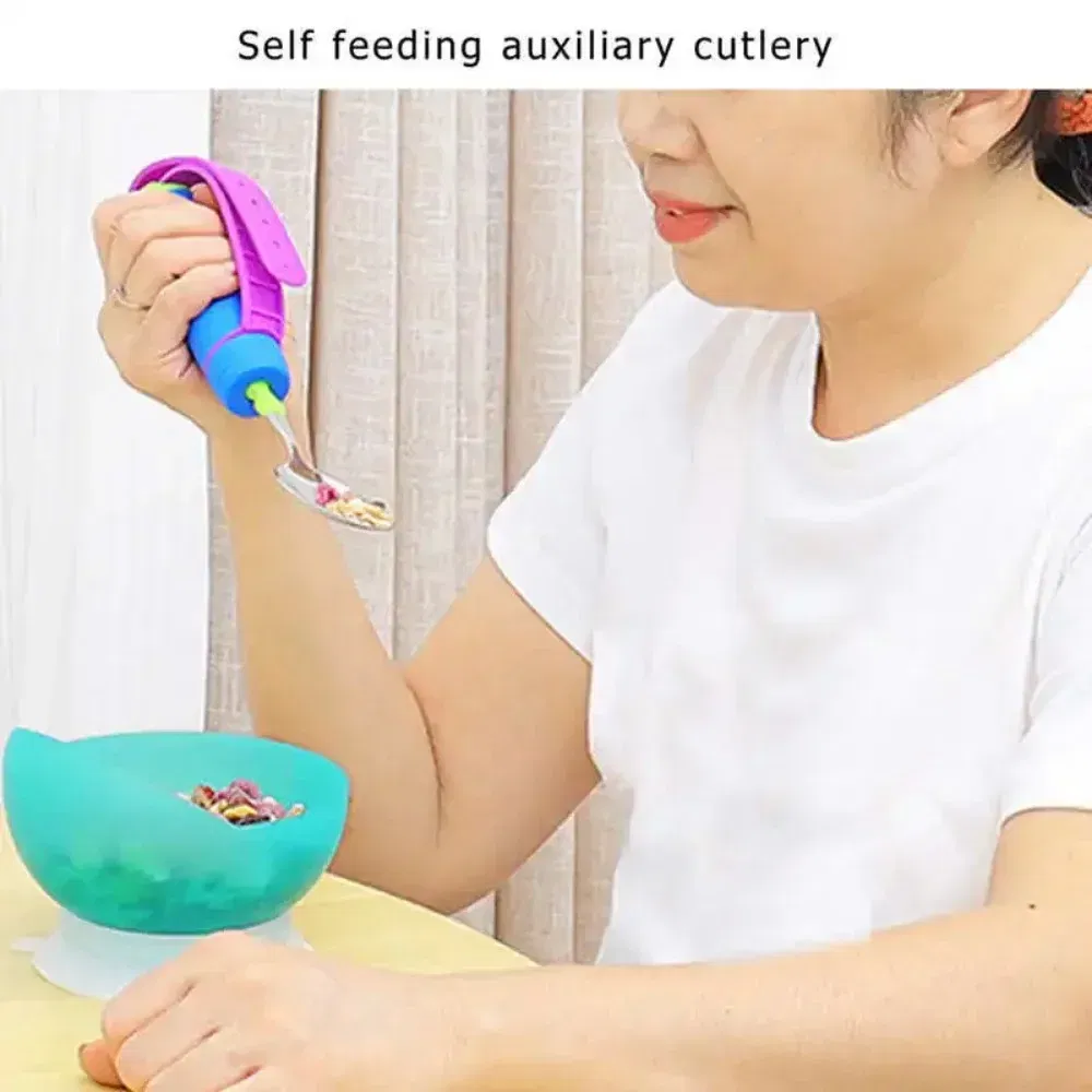 Color: Chocolate - Adjustable Weighted Parkinsons Utensil Eating Aid Fork/Spoon Portables Tableware Elderly Stainless Steels Adaptive Utensil Rotat