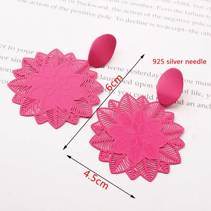 Metal Color: Deep Purple - 2024 New Rose Red Flower Hanging Earrings for Women Love Heart Blooming Florals Cute Lovely Female Ear Jewelry brincos new