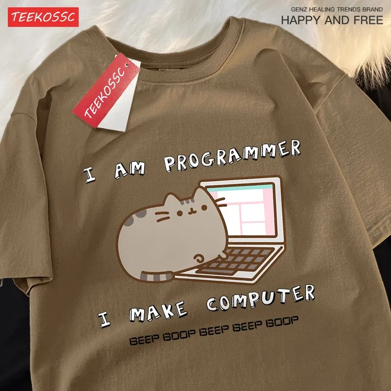 Color: army green, Size: L - I Am Programmer I Make Computer Mens T Shirts Summer Cotton T-Shirt Oversized Loose Short Sleeve Crewneck Tee Clothes Fashion