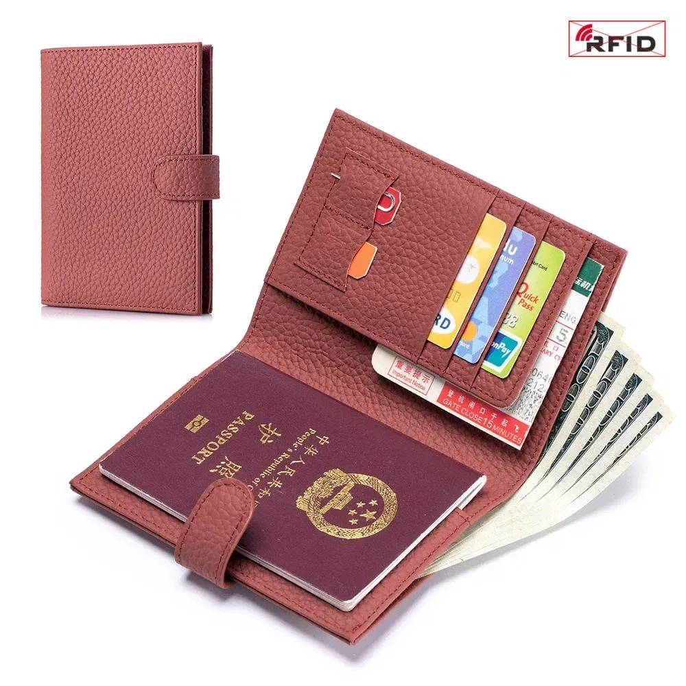 Color: Clear - Genuine Leather RFID Travel Passport Cover Case Wallet Bag Card Holder Cowhide Coin Purse Document Cover Flight Men Women