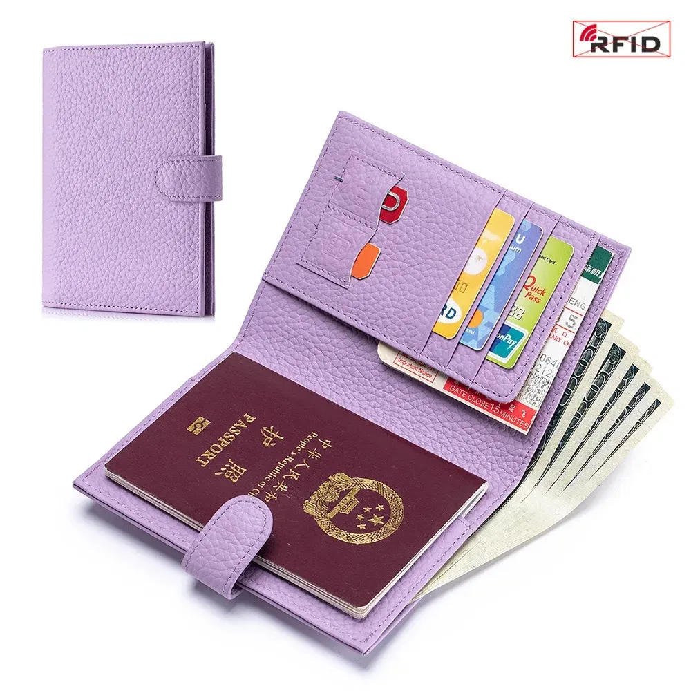 Color: Clear - Genuine Leather RFID Travel Passport Cover Case Wallet Bag Card Holder Cowhide Coin Purse Document Cover Flight Men Women