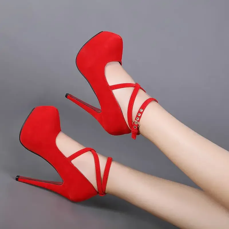 Color: Beige, Shoe Size: 36 - Sexy Classic High Heels Women's Sandals Summer Shoes Ladies Strappy Pumps Platform Heels Woman Ankle Strap Shoes Sizes 34-42
