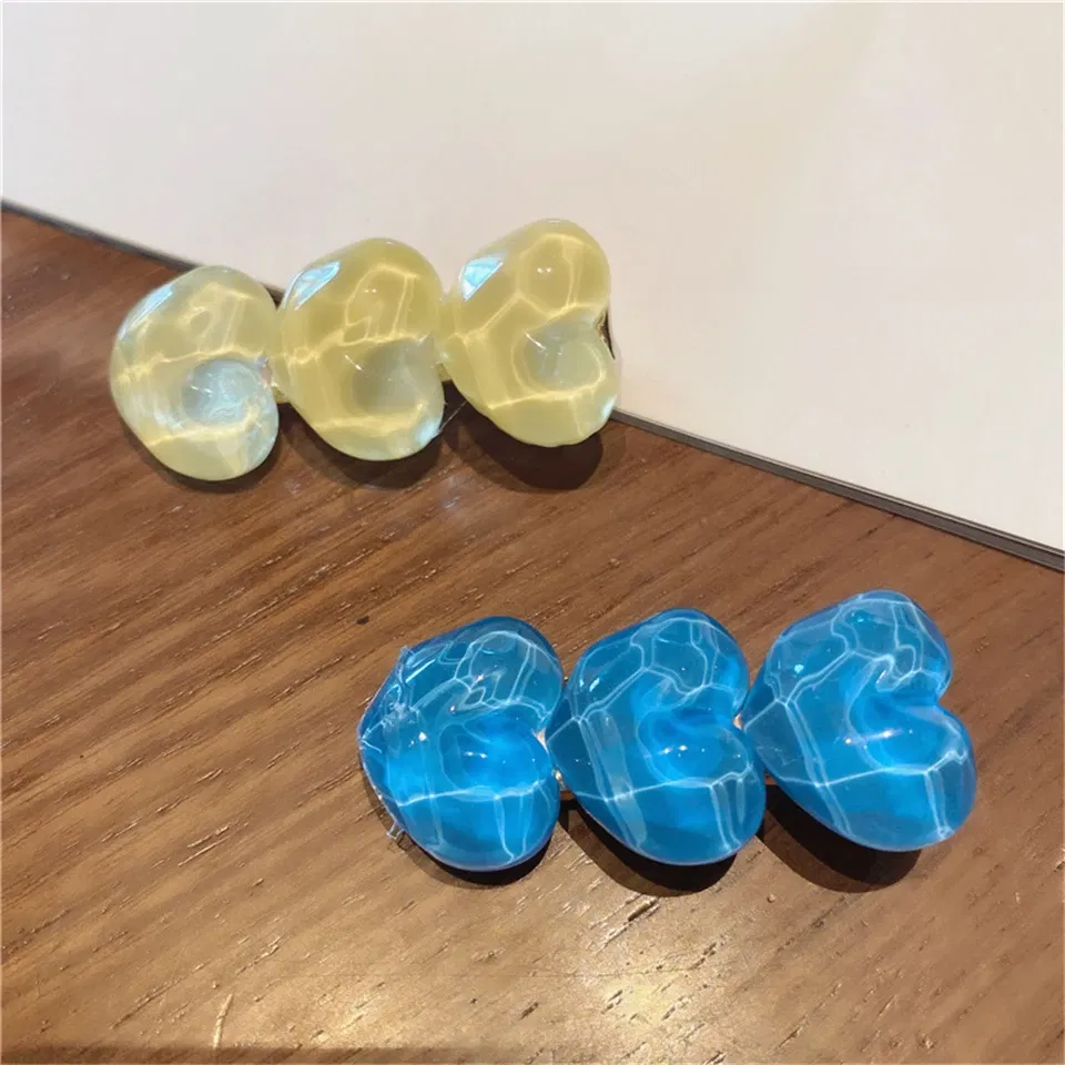 Color: Yellow - Summer Candy Color Heart Hair Clips Barrettes Sweet Transparent Jelly Hairpin Women Girls Cute Handmade Hairgrips Acccessories