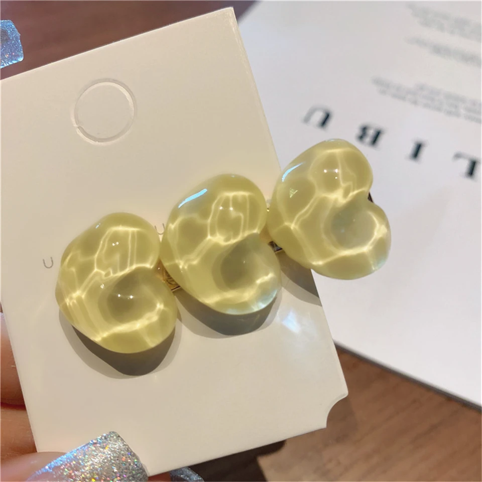 Color: Yellow - Summer Candy Color Heart Hair Clips Barrettes Sweet Transparent Jelly Hairpin Women Girls Cute Handmade Hairgrips Acccessories