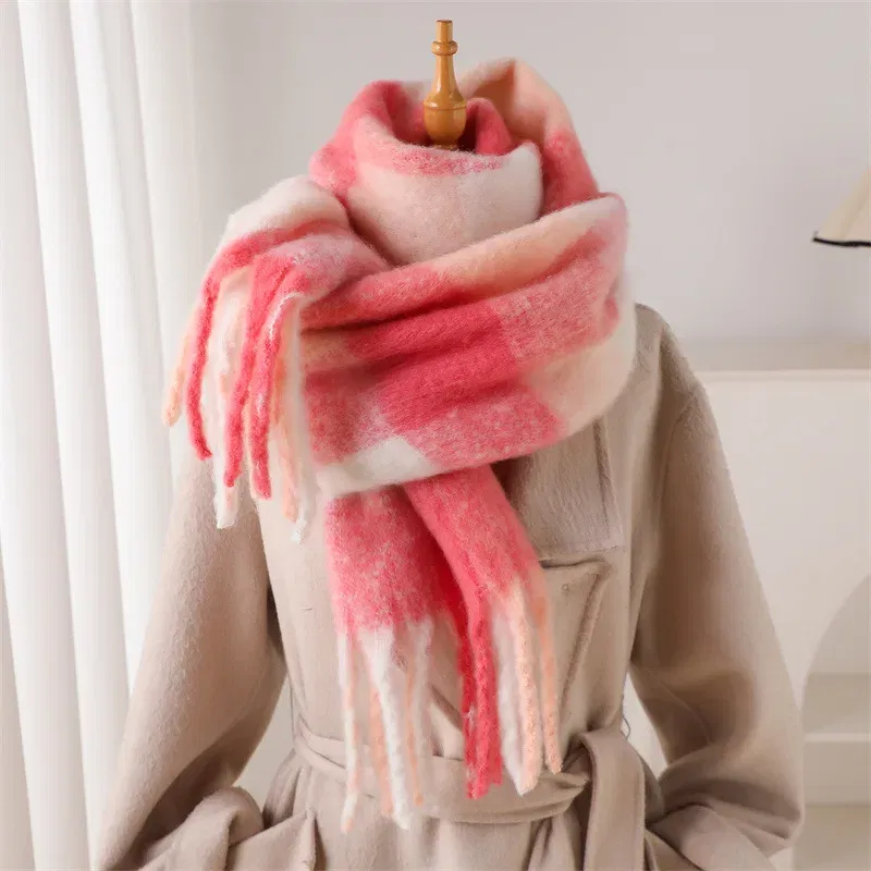 Color: Blue, Size: One Size - 2025 NEW Luxury Cashmere Women Plaid Scarf Winter Warm Shawl and Wrap Bandana Pashmina Long Tassel Female Foulard Thick Blanket