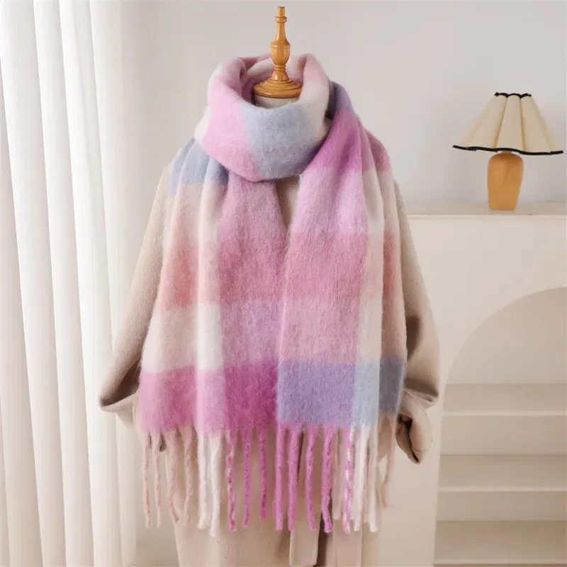 Color: Blue, Size: One Size - 2025 NEW Luxury Cashmere Women Plaid Scarf Winter Warm Shawl and Wrap Bandana Pashmina Long Tassel Female Foulard Thick Blanket