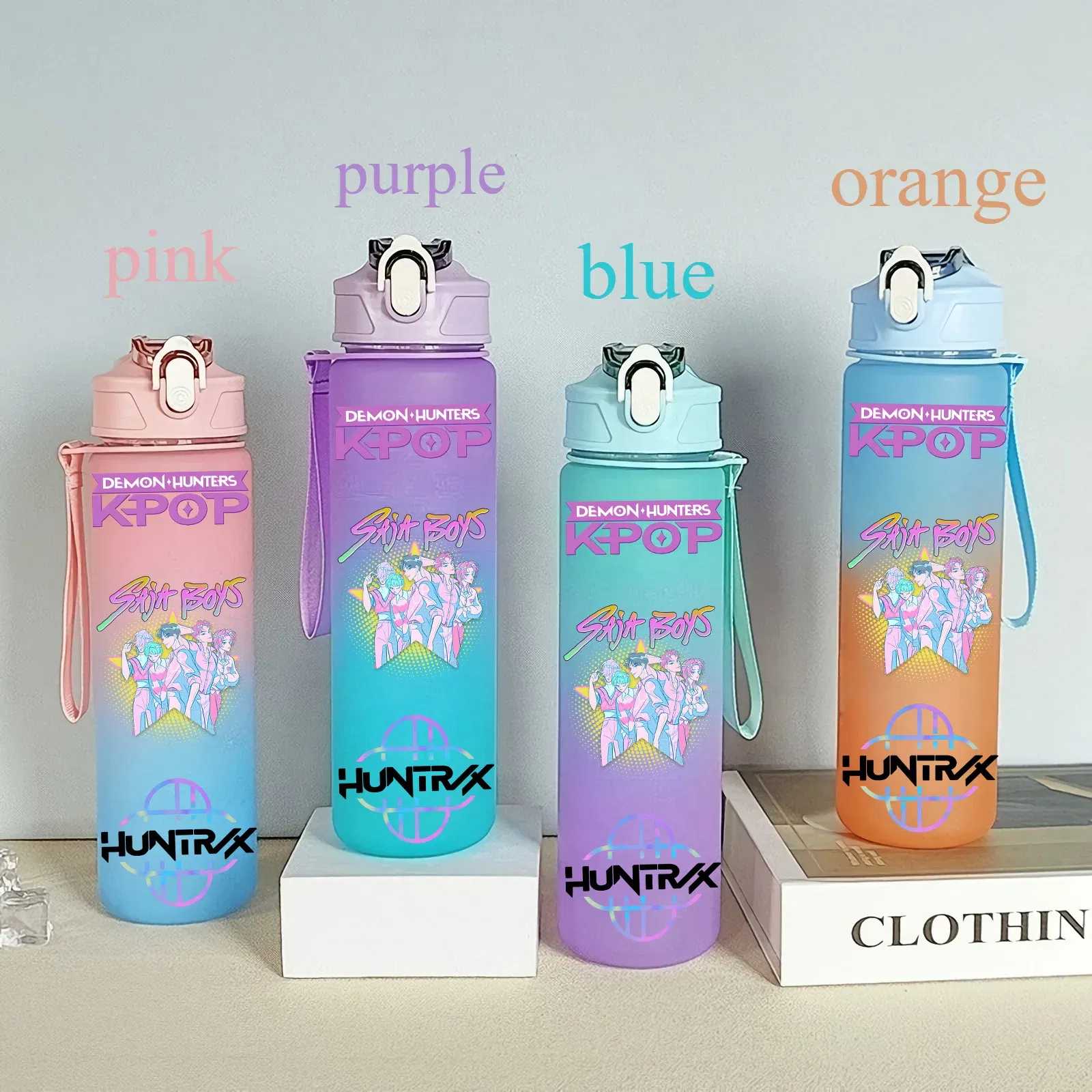 Color: WHITE, Size: 12" - 750ML K-pop Demon Hunters HUNTR X Rumi Mira Zoey Jinu Celine Kpop Plastic Water Cup K Pop Drinking Bottle School Huntrix Gourde