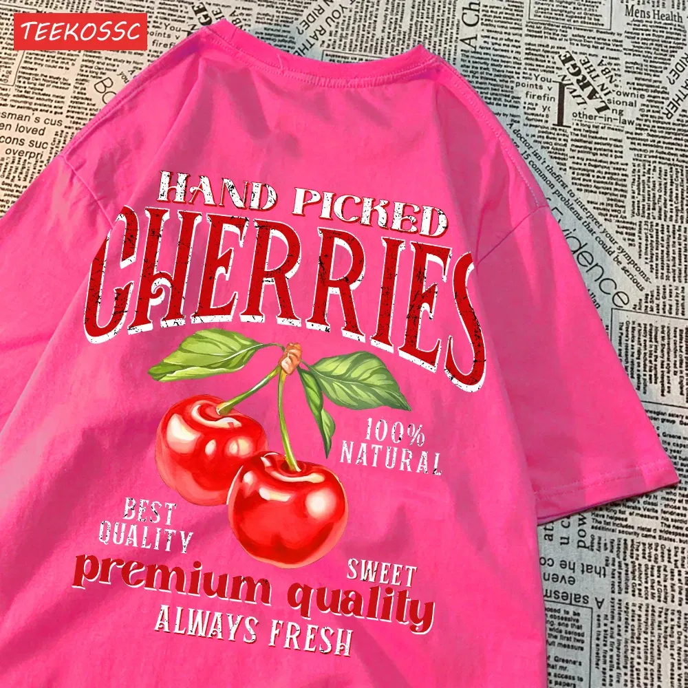 Color: black, Size: XL - Summer Lemon Cherries Prints T-Shirts Cotton Women's Tops Oversize O-Neck Soft Short Sleeve tees Street Casual Womans Clothes