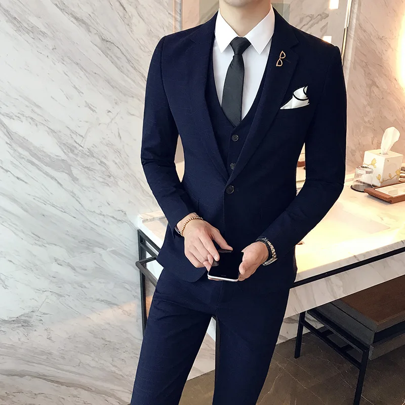 Color: Pink, Size: XXXL - Gray Men Classic Striped/Checked Suits, Business Office 3 Piece, Asian Size Slim Fit Men Dress Jacket & Pants with Vest, S-4XL