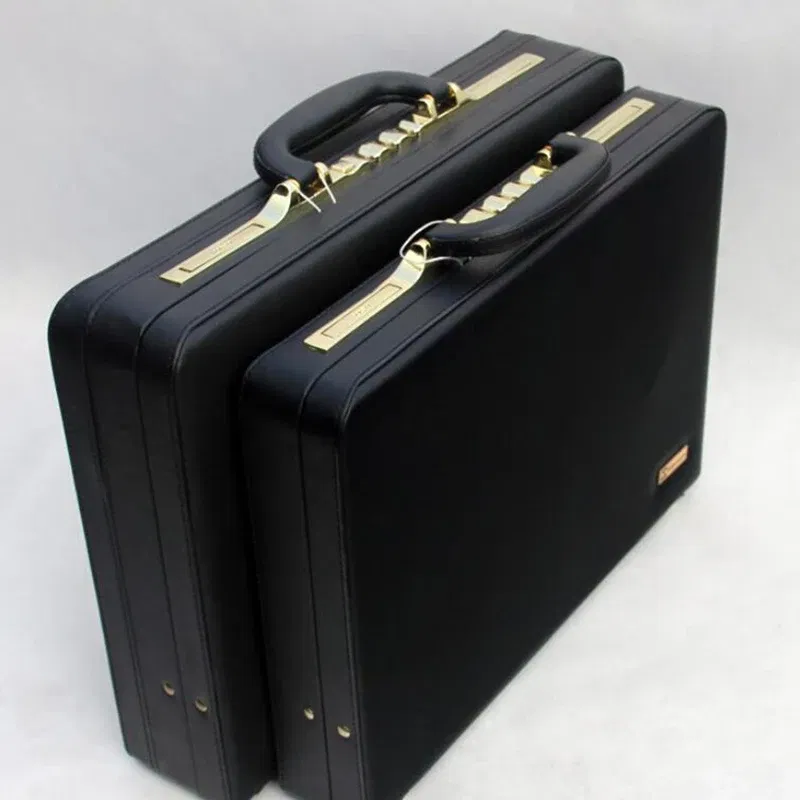 Color: black - Business Men Black Leather Messenger Bag Box 14"18" Inch Computer Box Briefcase
