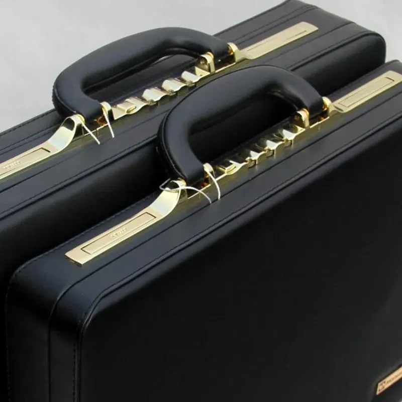 Color: black - Business Men Black Leather Messenger Bag Box 14"18" Inch Computer Box Briefcase