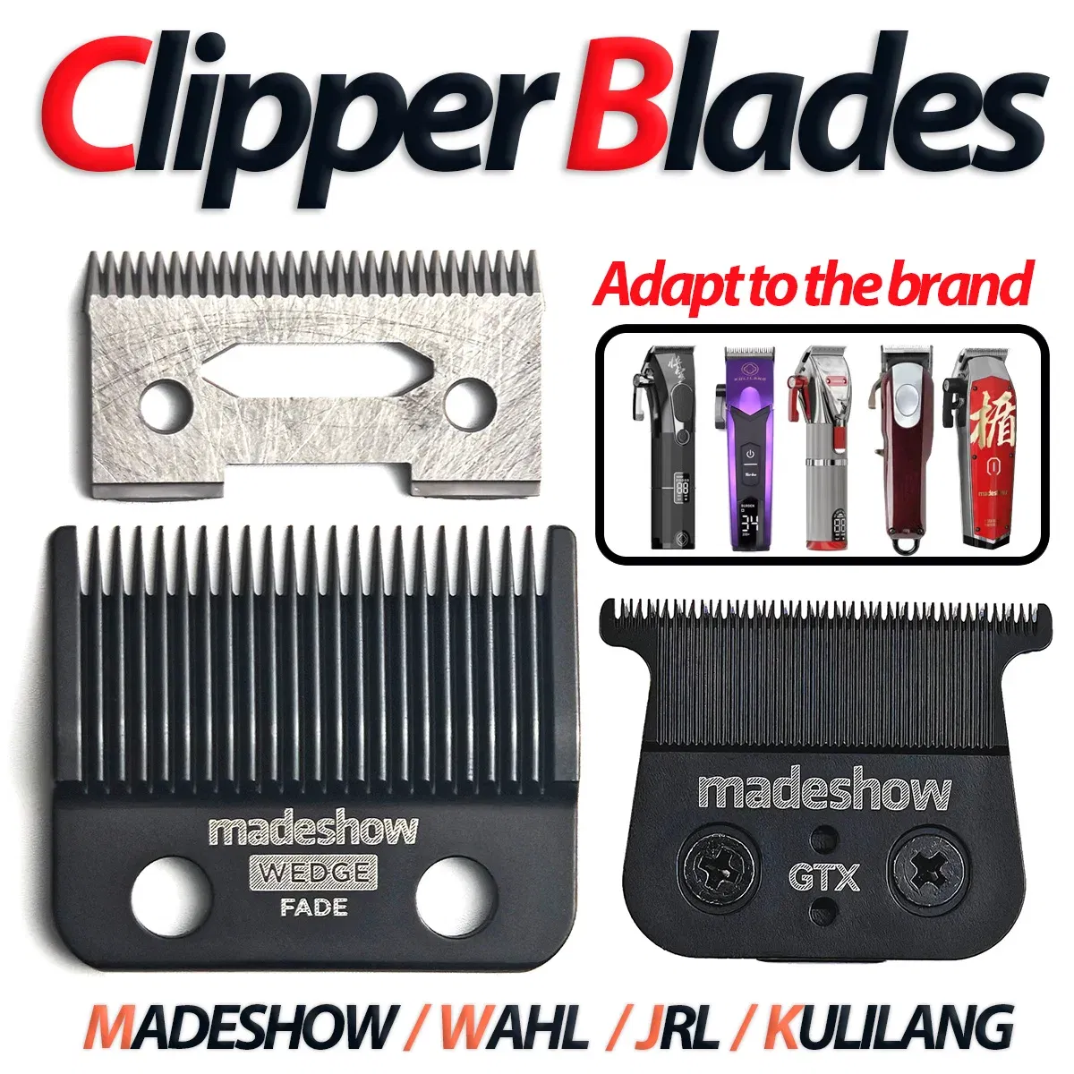 Color: Red - Madeshow KULILANG M5F M10 R66 R77F Original Ultra Thin Fade Blade Hair Clipper Wedge Cutter Head Trimmer Replacement Accessory