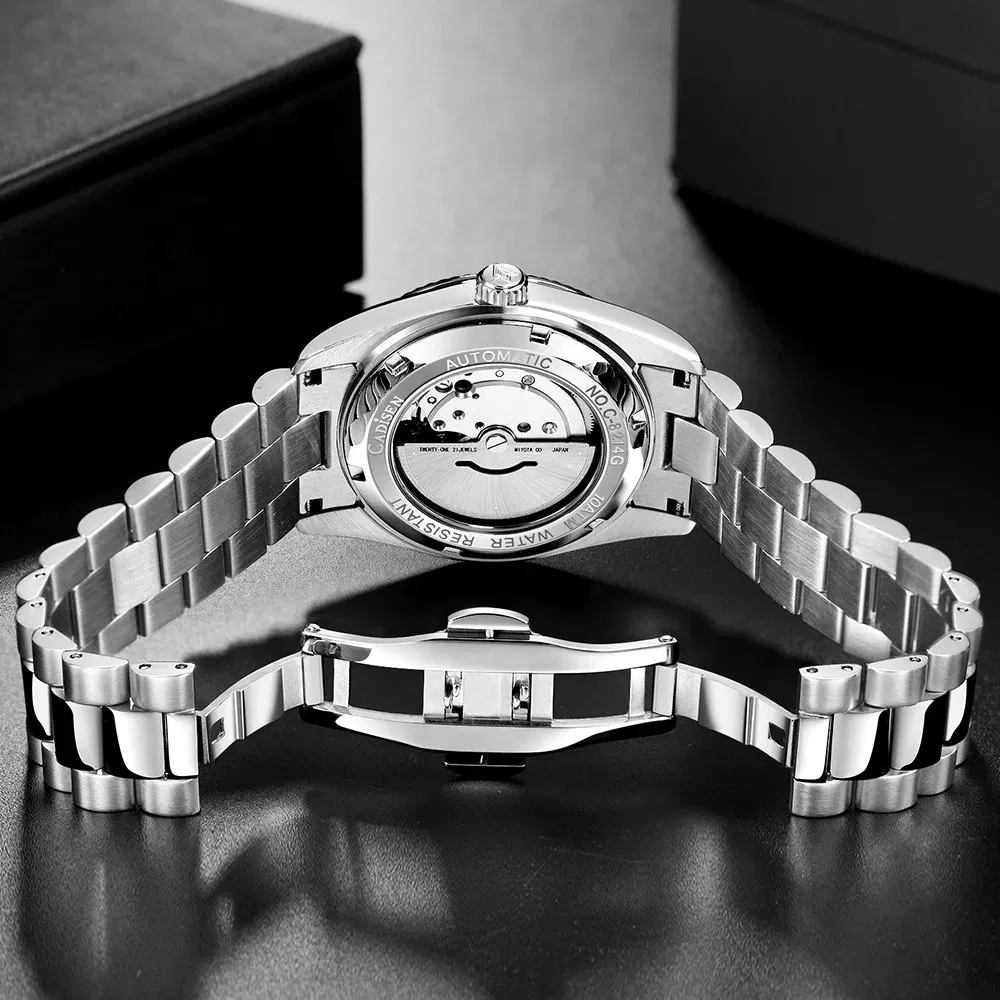 Color: Gold - CADISEN New Mens Mechanical Automatic Watch Top Brand Luxury C3 Luminous AR Sapphire MIYOTA 8215 100M Waterproof Gift Watch Men
