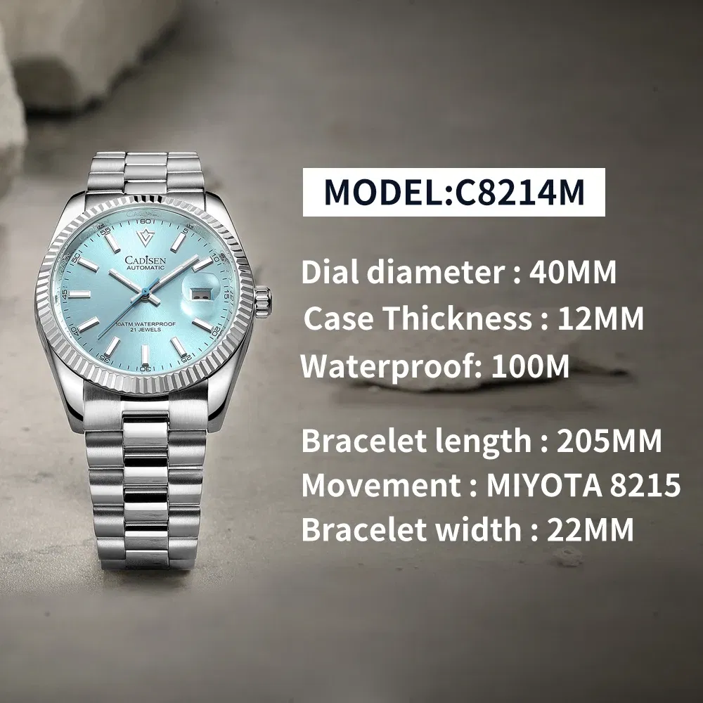 Color: Gold - CADISEN New Mens Mechanical Automatic Watch Top Brand Luxury C3 Luminous AR Sapphire MIYOTA 8215 100M Waterproof Gift Watch Men