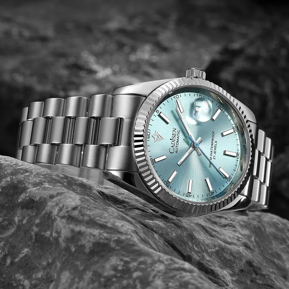 Color: Gold - CADISEN New Mens Mechanical Automatic Watch Top Brand Luxury C3 Luminous AR Sapphire MIYOTA 8215 100M Waterproof Gift Watch Men
