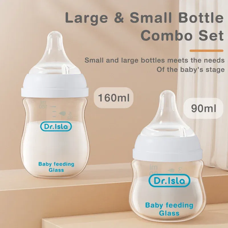 Color: Red - Dr.isla Glass Bottles Newborn Feeding Bottles 80ML/160ML Baby Bottle Anti-flatulence Milk Feeding Bottles Infant BPA free