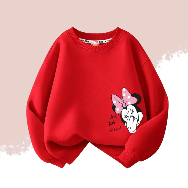 Color: WHITE, Kid Size: 11 - Autumn Baby Girls Cotton Cloth Kid Boy Disney Minnie Printed Long Sleeve Sweatshirt Children Cartoon O-Neck Soft Breathable Top