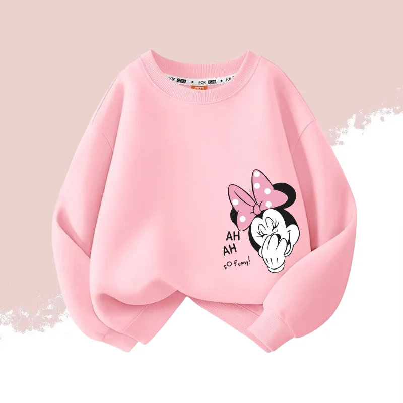 Color: WHITE, Kid Size: 11 - Autumn Baby Girls Cotton Cloth Kid Boy Disney Minnie Printed Long Sleeve Sweatshirt Children Cartoon O-Neck Soft Breathable Top