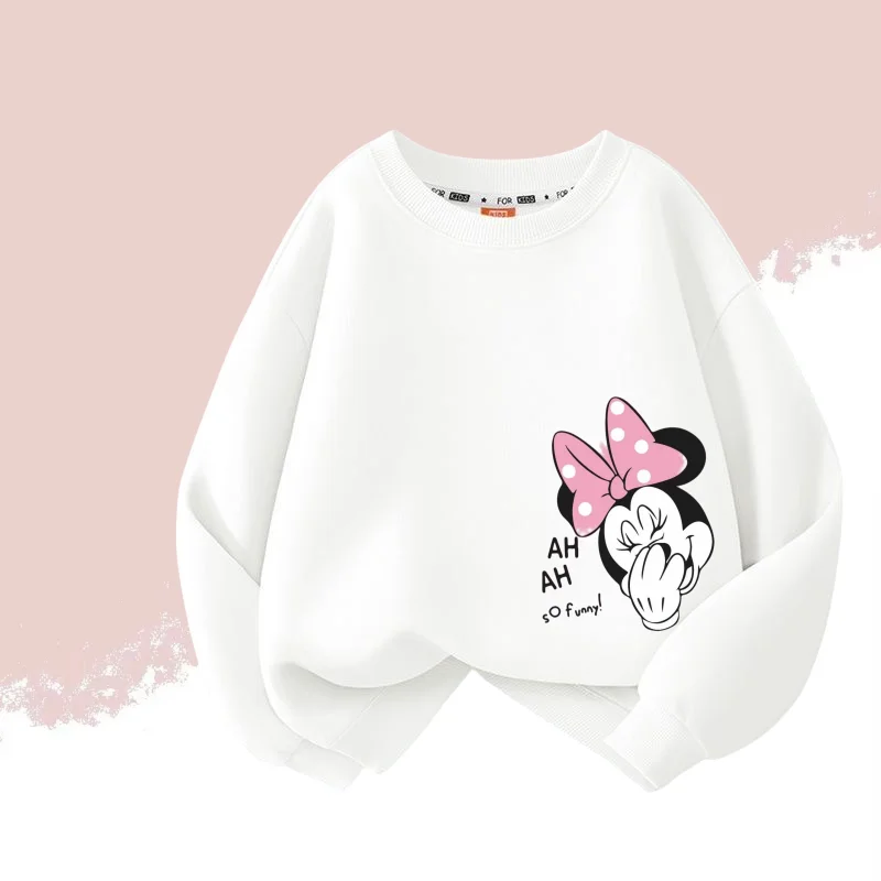 Color: WHITE, Kid Size: 11 - Autumn Baby Girls Cotton Cloth Kid Boy Disney Minnie Printed Long Sleeve Sweatshirt Children Cartoon O-Neck Soft Breathable Top