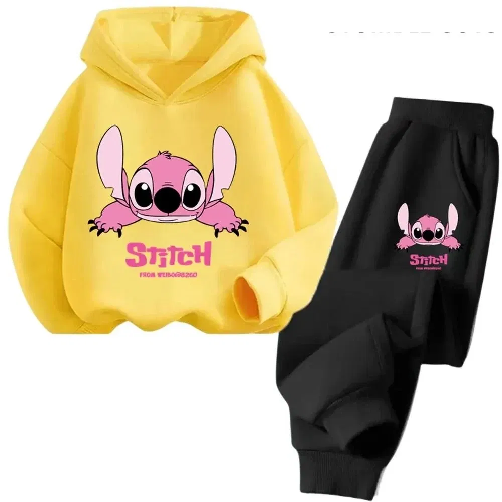 Color: green, Kid Size: 6 - Children Hoodies Stitch Kawaii Fashion Pullover Sweatshirt Anime Trucksuit Manga Cartoons Girls Boy Kids Autumn Casual Clothes